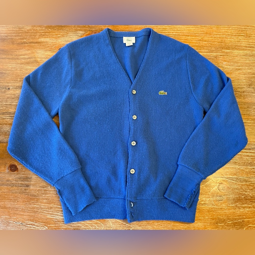 VINTAGE IZOD LACOSTE BLUE SWEATER CARDIGAN, MEDIUM